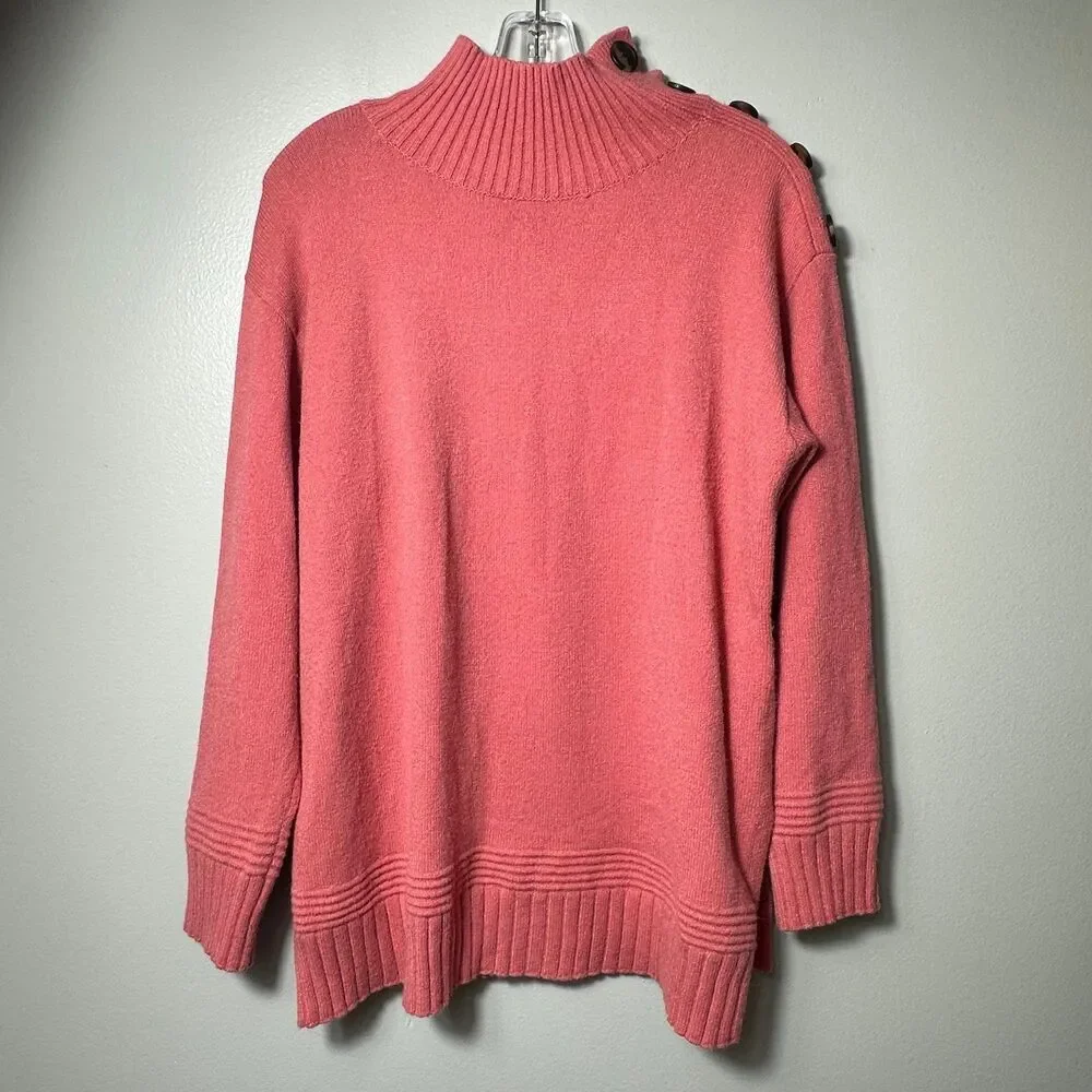 Anthropologie Margarita Tunic Sweater Button Shoulder Coral Pink Pullover Small